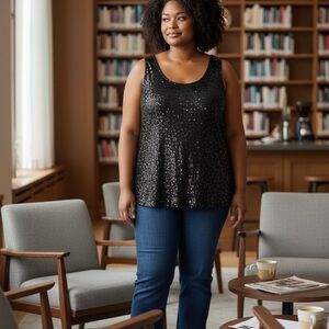 Chico's Black Sequin Sleeveless Blouse